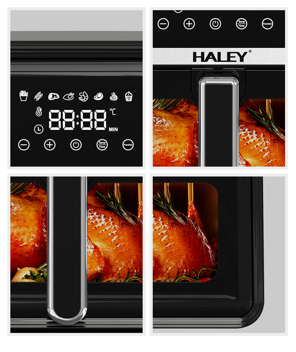 Friteuză cu Aer Cald HALEY 7L, 2000W – Gătire 360°, Touchscreen Holografic, Geam Vizualizare 180°, 8 Programe, Fără Ulei | Gătit Sănătos și Crocant