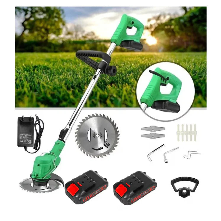 Motocoasa Electrica AT PERFORMANCE Cu Acumulator 24V, Brat Ajustabil, 2 Lame, 1 Disc Pentru Taiere, 18000 RPM, 2-3 Ore Autonomie, Verde