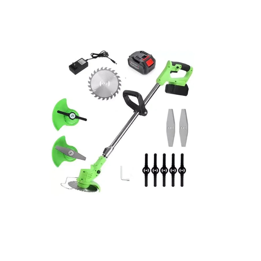 Motocoasa Electrica AT PERFORMANCE Cu Acumulator 24V, Brat Ajustabil, 2 Lame, 1 Disc Pentru Taiere, 18000 RPM, 2-3 Ore Autonomie, Verde