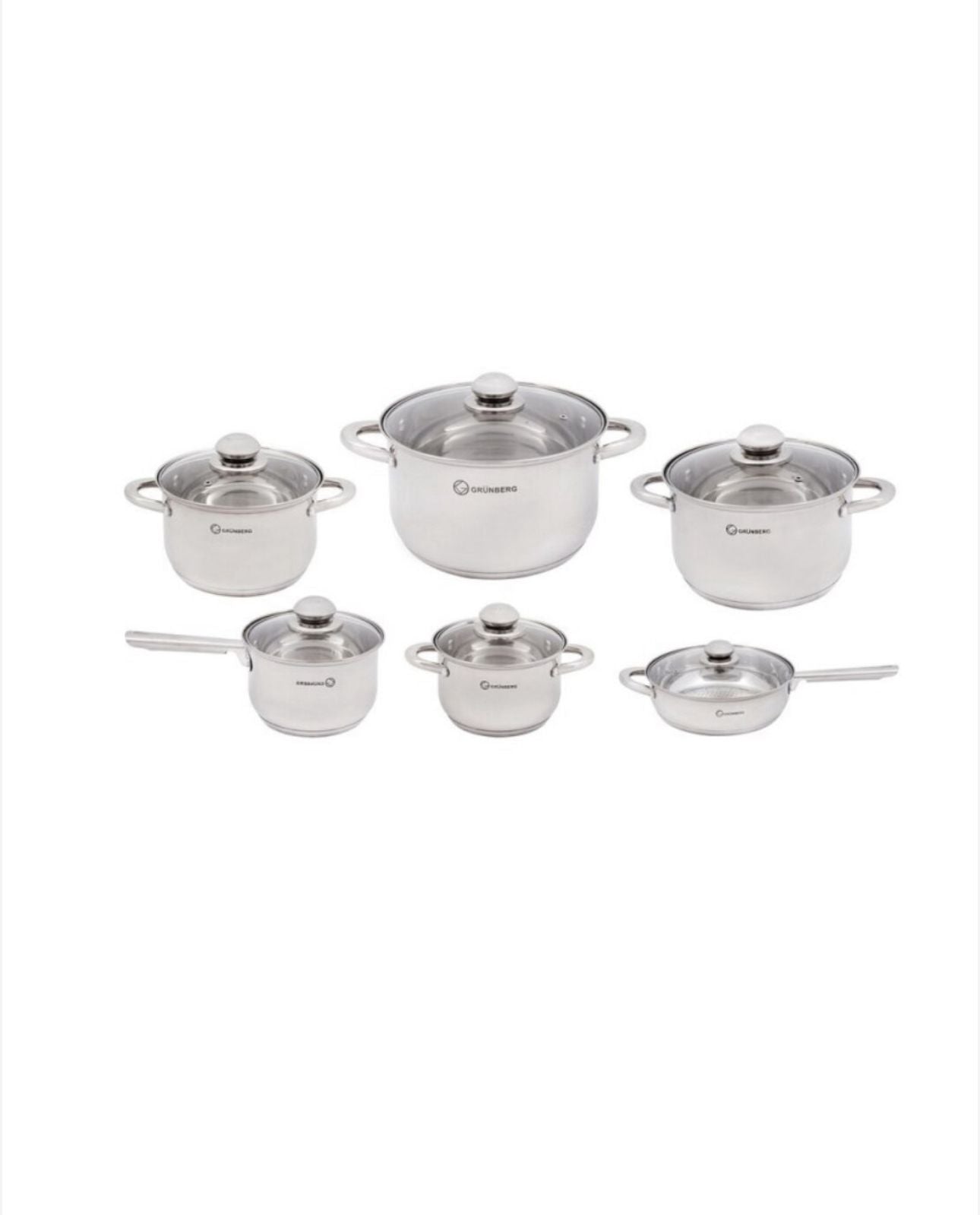 Set 12 piese 6 cratițe din inox cu capace din sticlă Grunberg