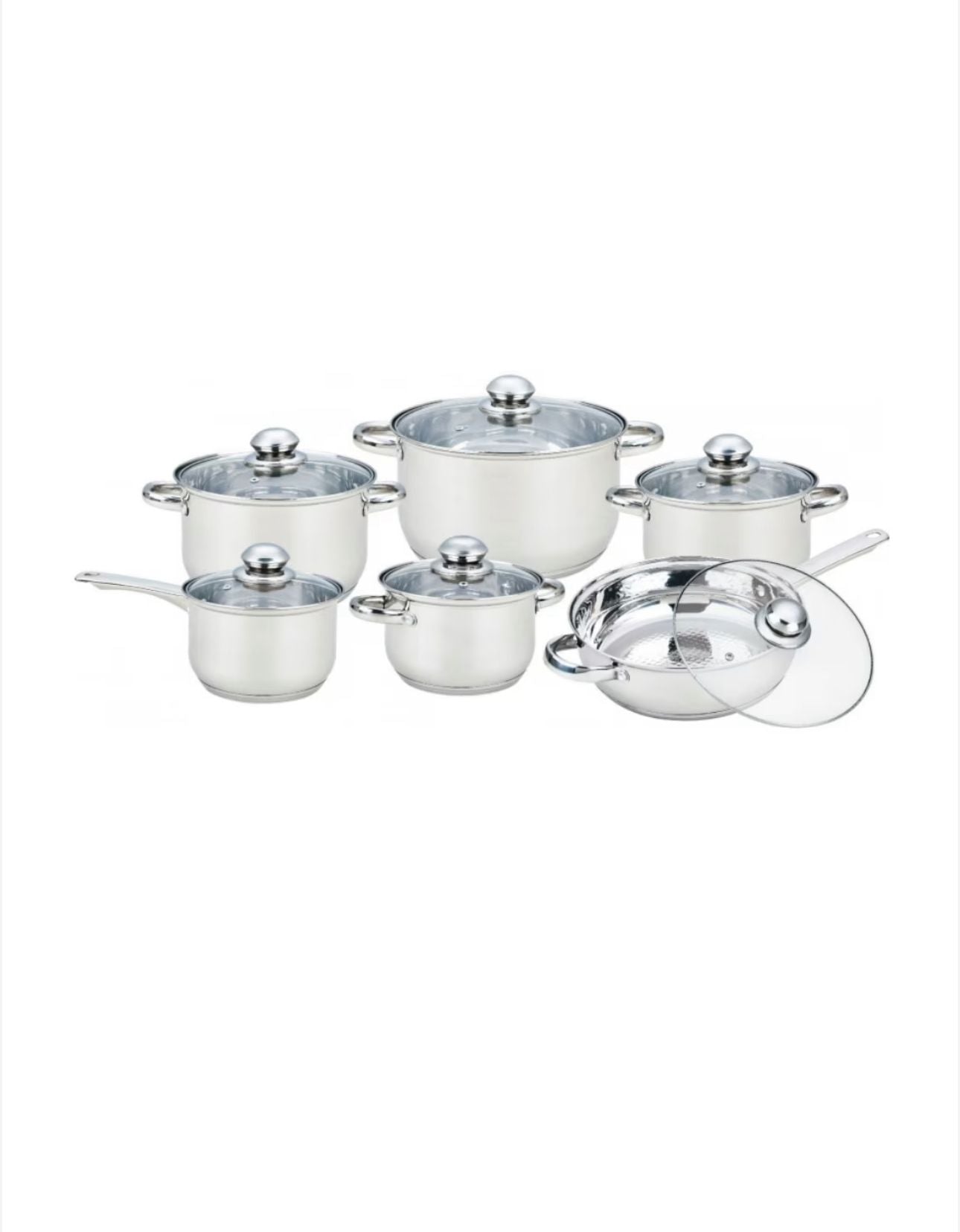 Set 12 piese 6 cratițe din inox cu capace din sticlă Grunberg