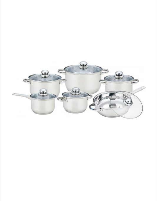 Set 12 piese 6 cratițe din inox cu capace din sticlă Grunberg