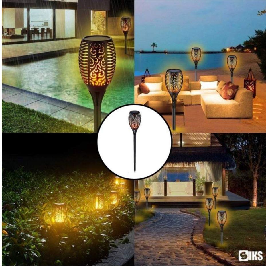 Lampă Solară Pentru Grădină, Torță Cu Efect De Flacără, 47 cm, Negru