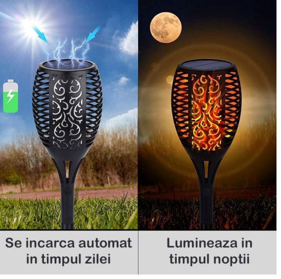 Lampă Solară Pentru Grădină, Torță Cu Efect De Flacără, 47 cm, Negru