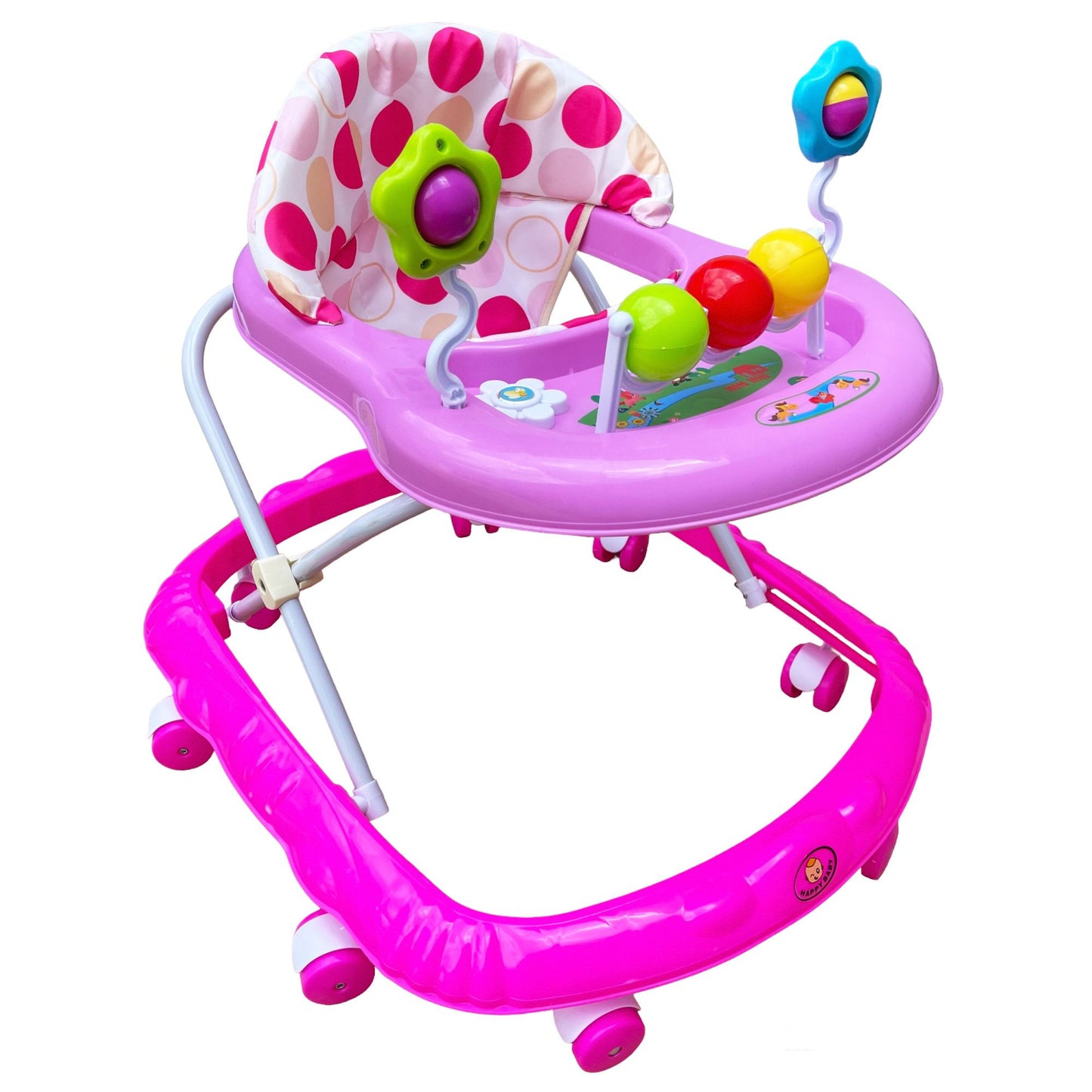 Premergător Multifuncțional AKU Baby si Cărucior, cu înălțime reglabilă, Jucării Melodii și Lumini, pentru bebeluși, Roz