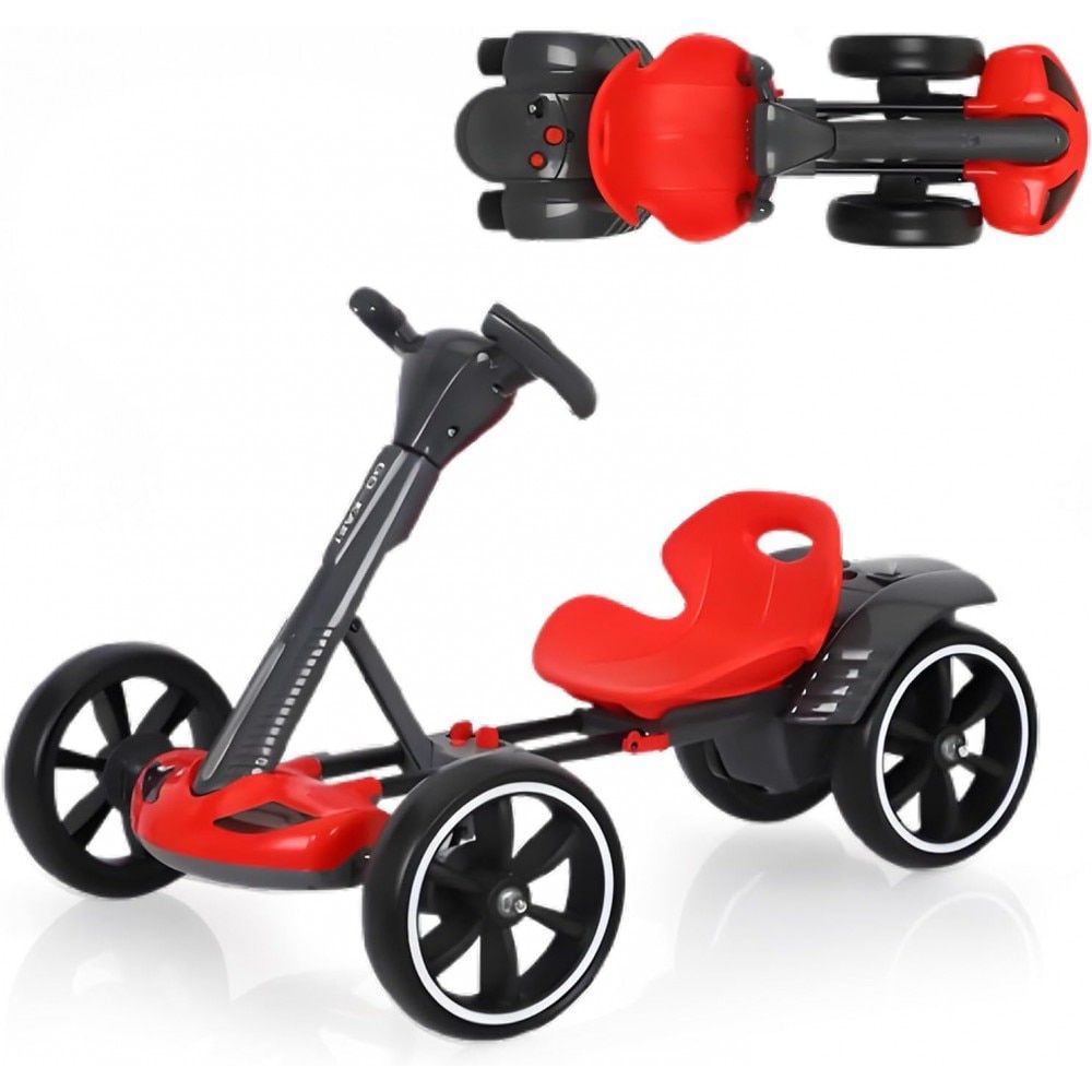 Mașină Electrică Tip Kart pliabil de 6V cu scaun și volan reglabile pentru băieți și fete, muzică, roată pliabilă, lumini LED intermitente, Rosu
