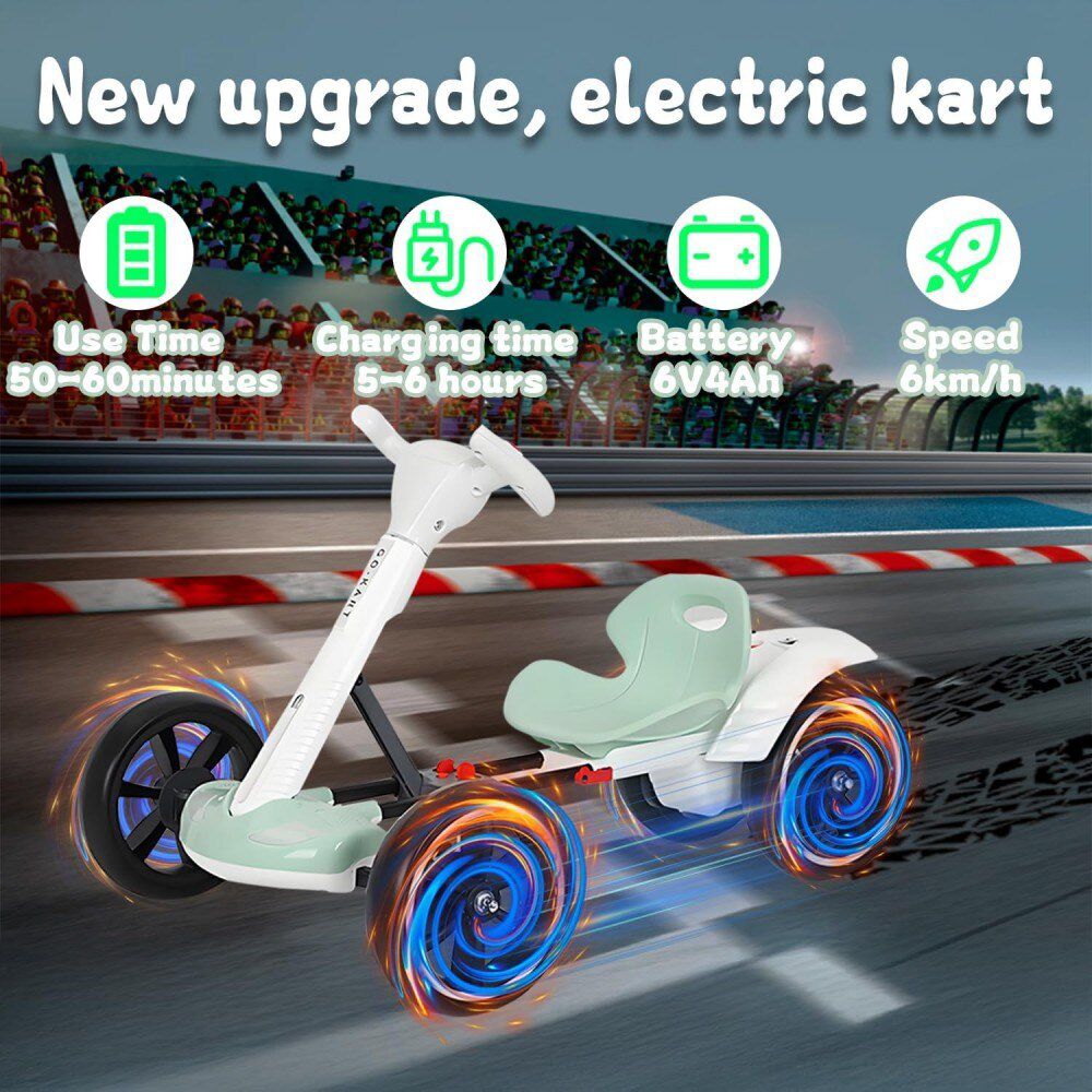 Mașină Electrică Tip Kart pliabil de 6V cu scaun și volan reglabile pentru băieți și fete, muzică, roată pliabilă, lumini LED intermitente, Rosu