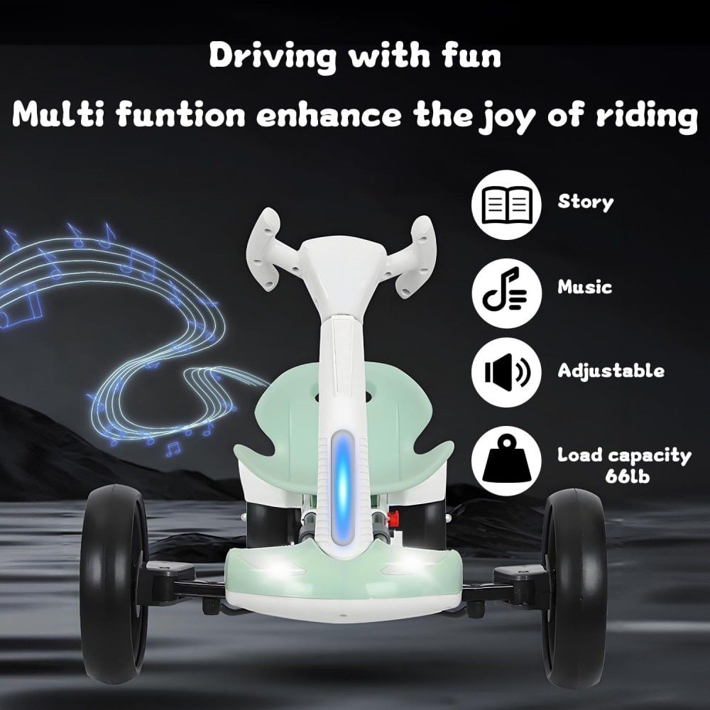 Mașină Electrică Tip Kart pliabil de 6V cu scaun și volan reglabile pentru băieți și fete, muzică, roată pliabilă, lumini LED intermitente, Rosu