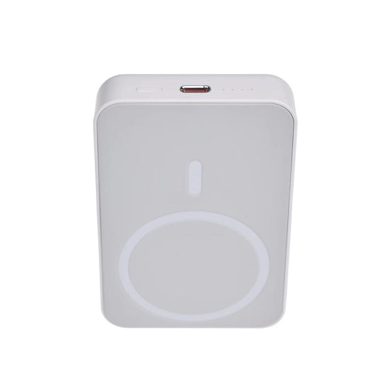 Baterie Externă Wireless Vitse Slim by Vitse 5.000 mAh, Compatibilă iPhone 12-15 Pro si Android, Power Bank fast charger, incărcare Wireless QI 15W, Portabilă, Cablu Type-C, Alb