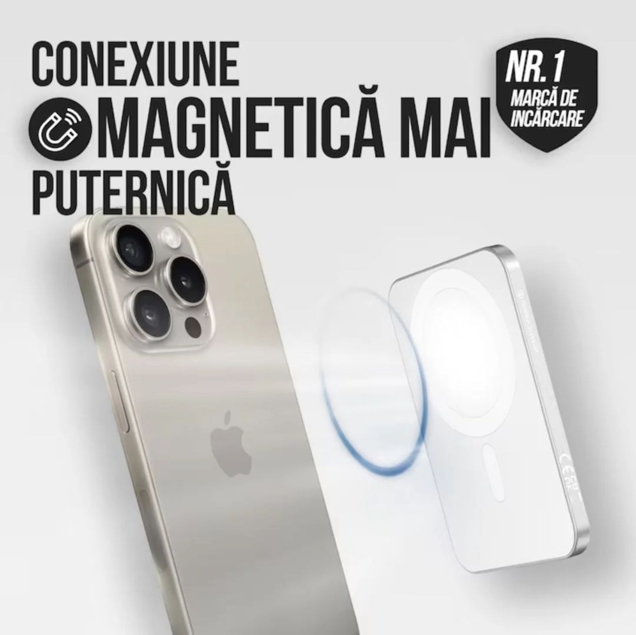 Baterie Externă Wireless Vitse Slim by Vitse 5.000 mAh, Compatibilă iPhone 12-15 Pro si Android, Power Bank fast charger, incărcare Wireless QI 15W, Portabilă, Cablu Type-C, Alb