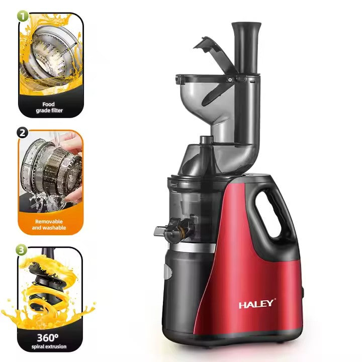 Storcator de citrice HALEY, 150W, Sistem anti-alunecare, Inox, Roșu/Negru